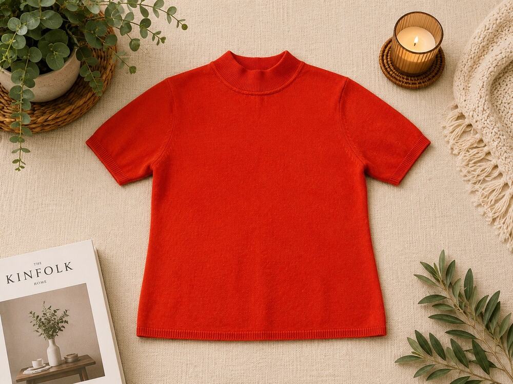 Norton McNaughton Women’s L Orange Mock Neck Short Sleeve Knit Sweater Vintage